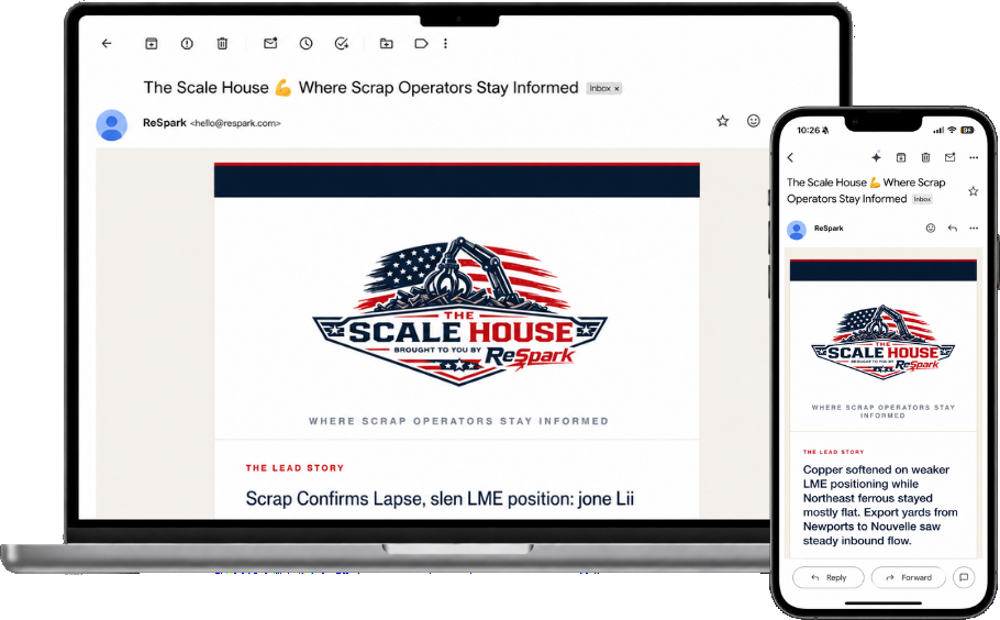 The Scale House Tuesday newsletter rendered on a laptop and a phone