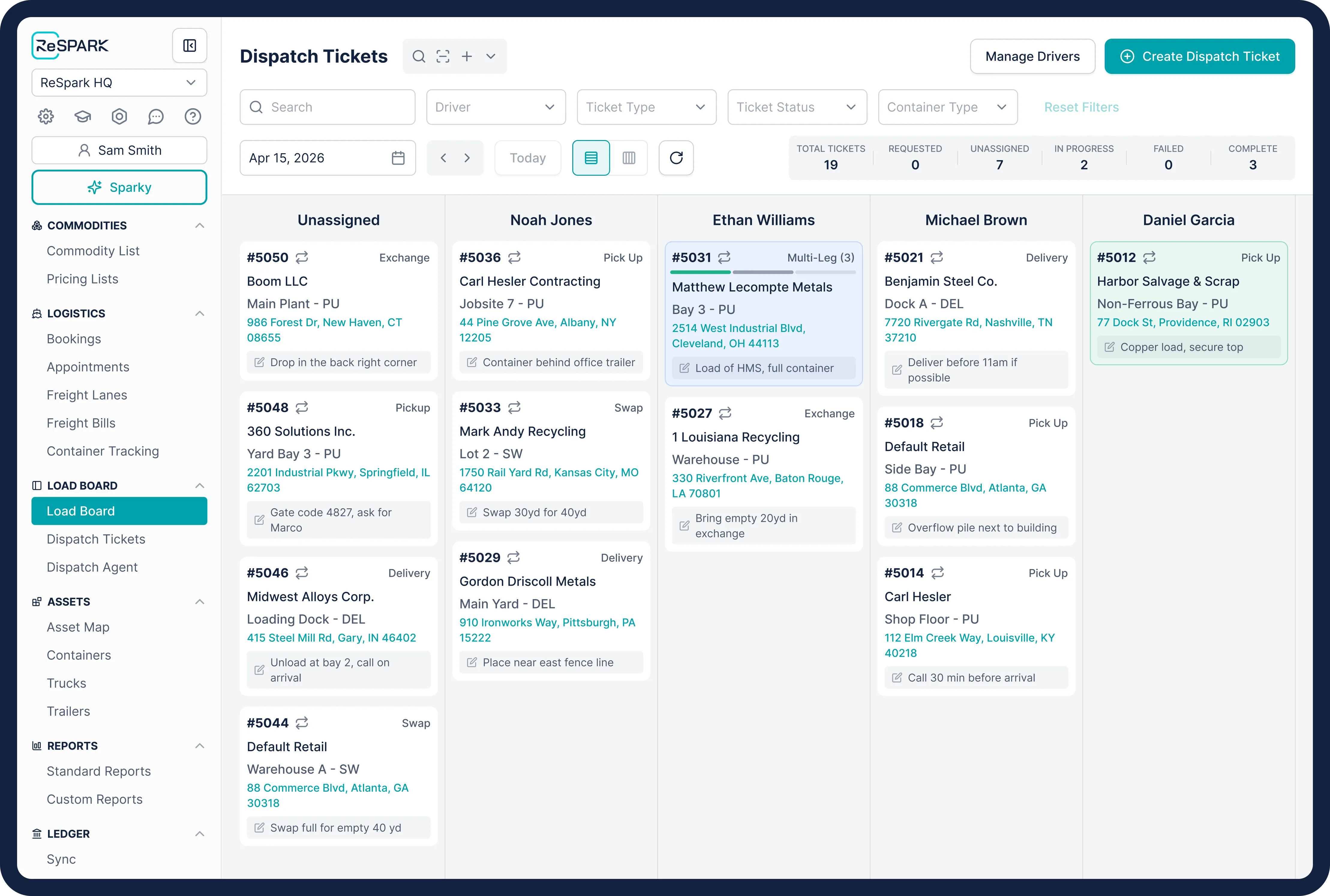 Interface d'optimisation d'itinéraires ReSpark